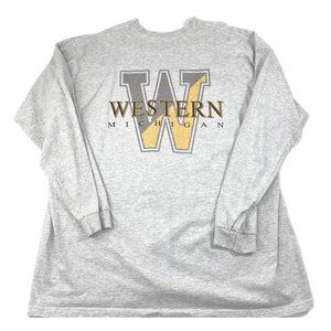 Vintage Western Michigan Long Sleeve Shirt Mens XXL 90s Gray Big Logo